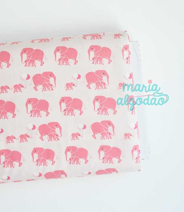 Oportunidade: Tecido 100% algodão a 6€/m - SAFARI ELEPHANTS PINK