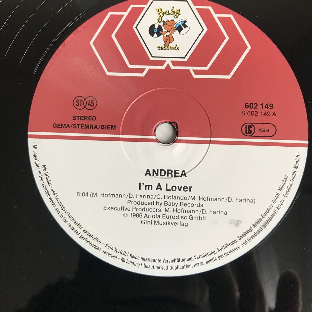 Winyl: ANDREA - I’m A Lover, Italo-Disco , Maxi 12.