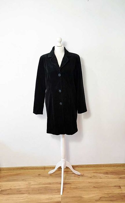 Naf Naf czarny sztruksowy płaszczyk