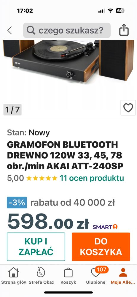 Gramofon BLUETOOTH z wzmacniaczem AKAI