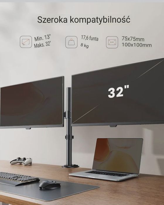 !! Uchwyt do 2 monitorów Stojak Wieszak 13-32" SUPER JAKOŚĆ !!