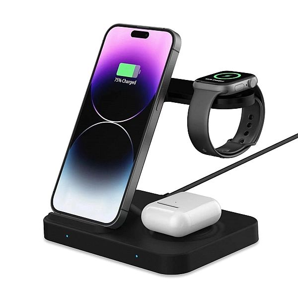 Tech-Protect Qi15W-A37/3In1 Wireless Charger For Android & Apple Black