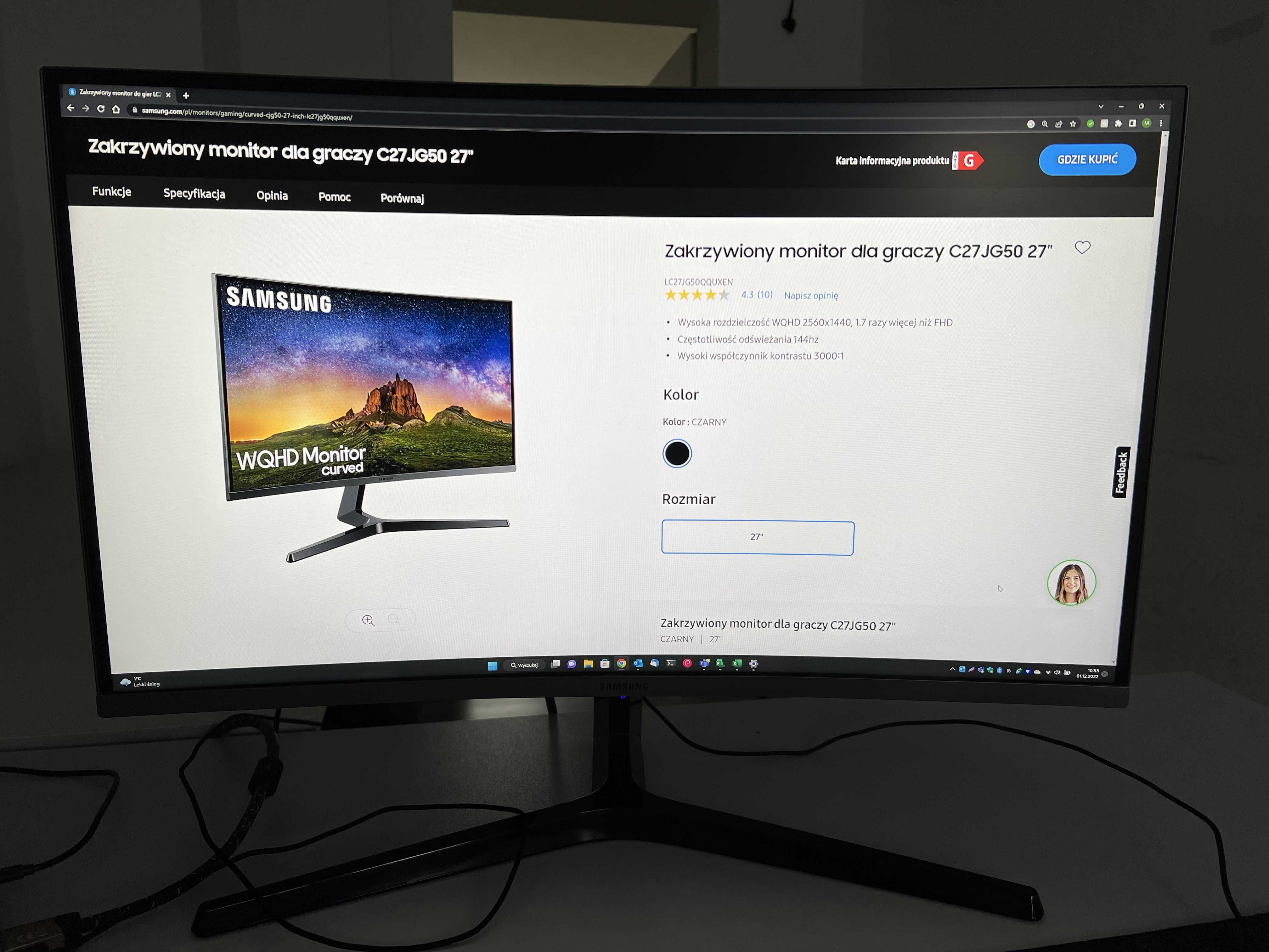 Monitor Samsung C27JG5 - 144Hz. Zakrzywiony ekarn. Stan idealny