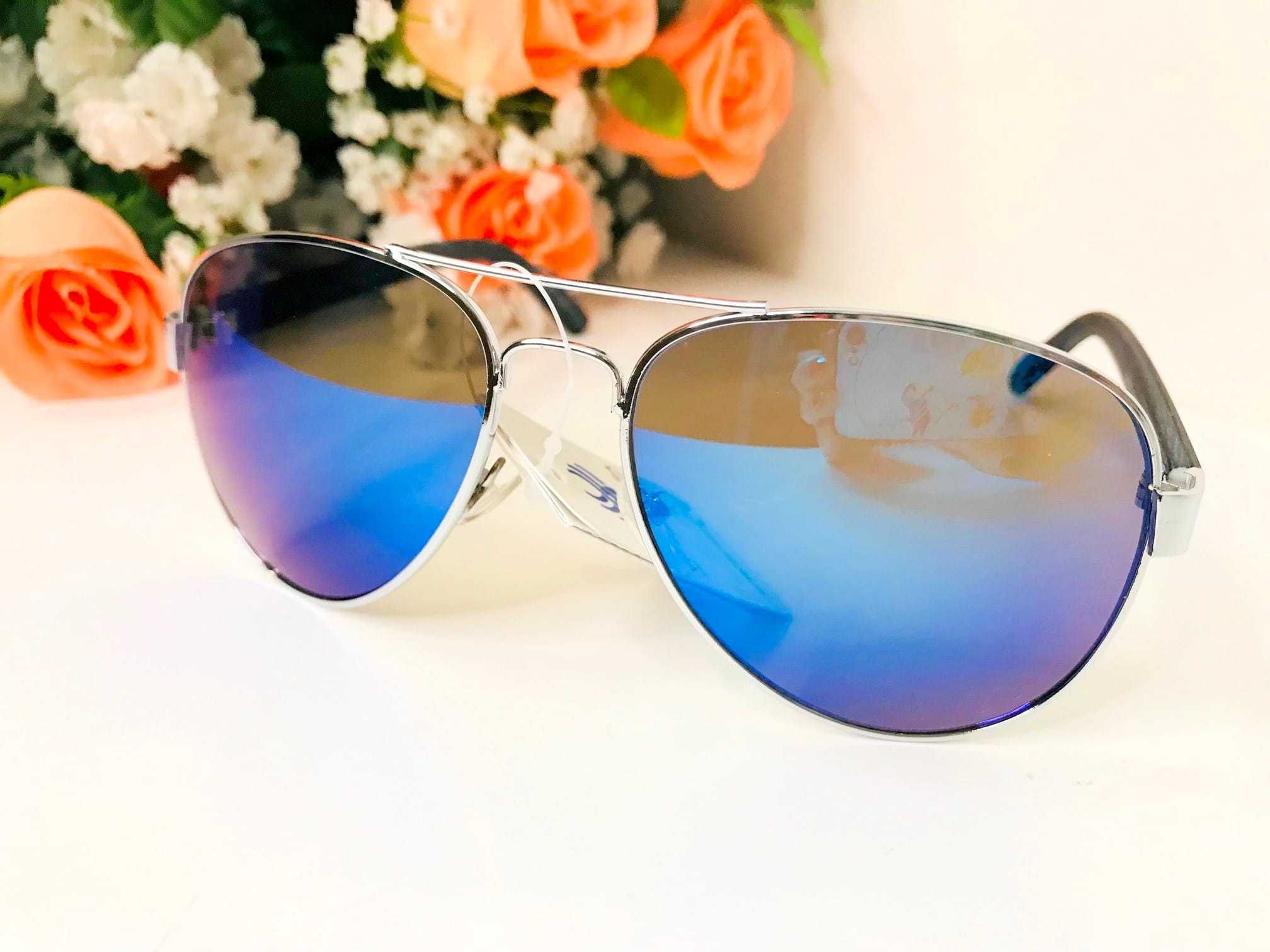 Okulary przeciwsłoneczne damskie aviator pilotki lustrzanki niebieskie