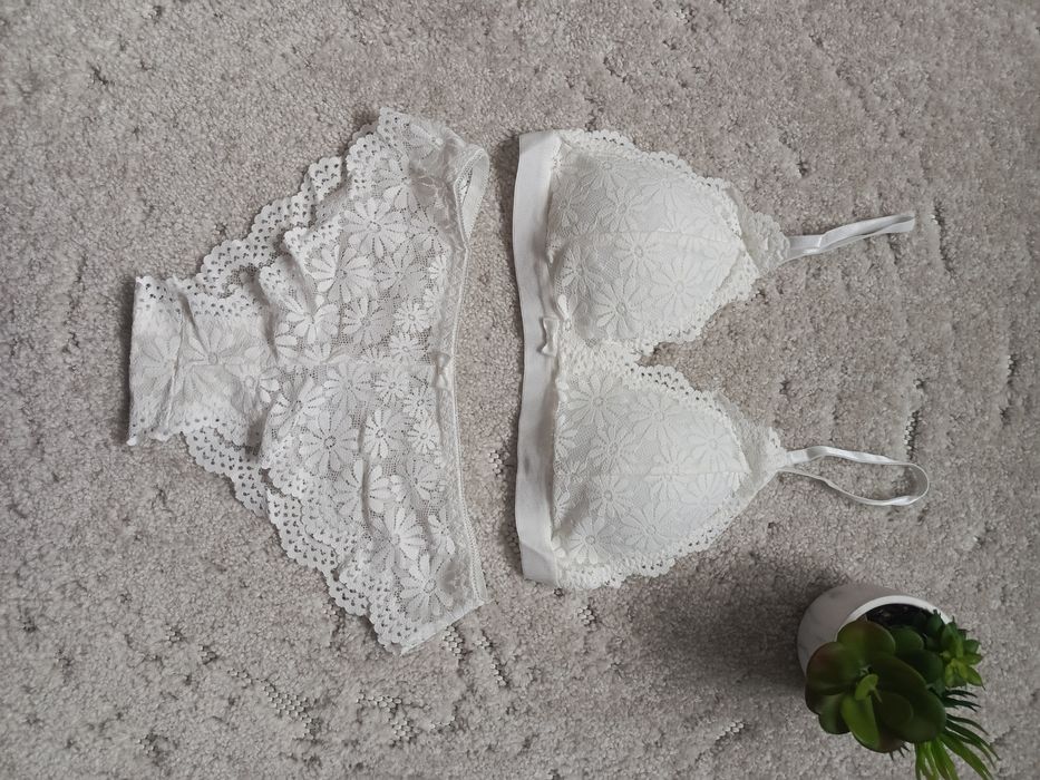 Delikatny koronkowy komplet bielizny, seksowny, biały, walentynki