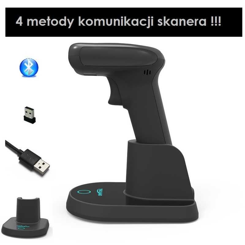 Czytnik kodów kreskowych 1D 2D QR Aztec 2.4G Bluetooth kabel z bazą