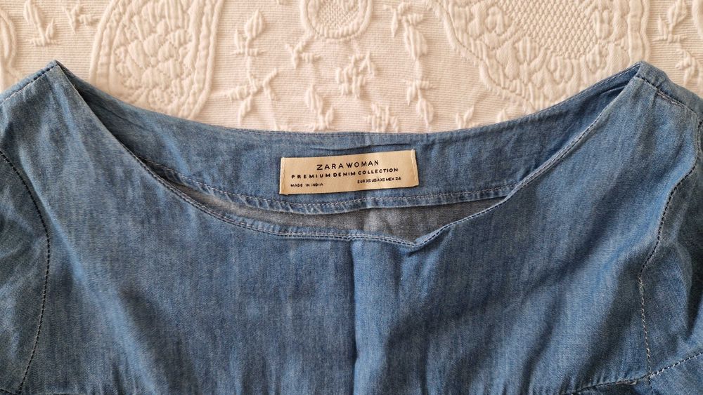 Vestido de ganga, Zara, tamanho XS com folhos