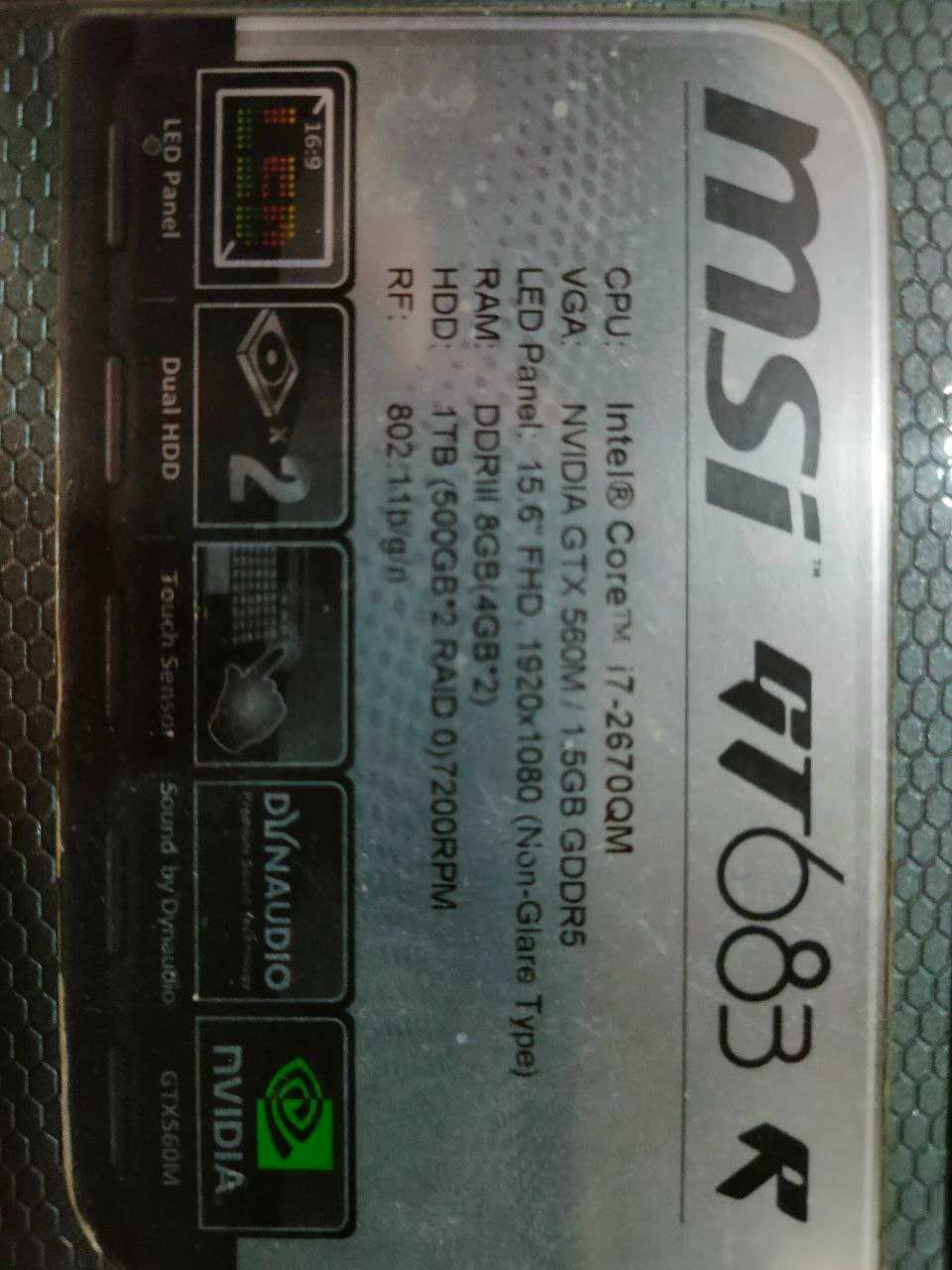 Продам Ноутбук MSI GT683R на запчасти