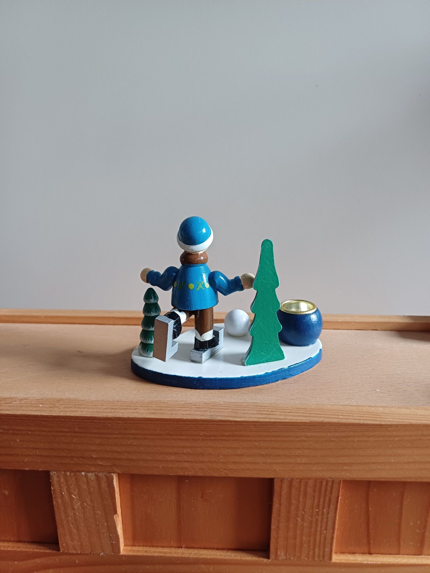 Mini świecznik adwentowy zimowy drewniany retro
