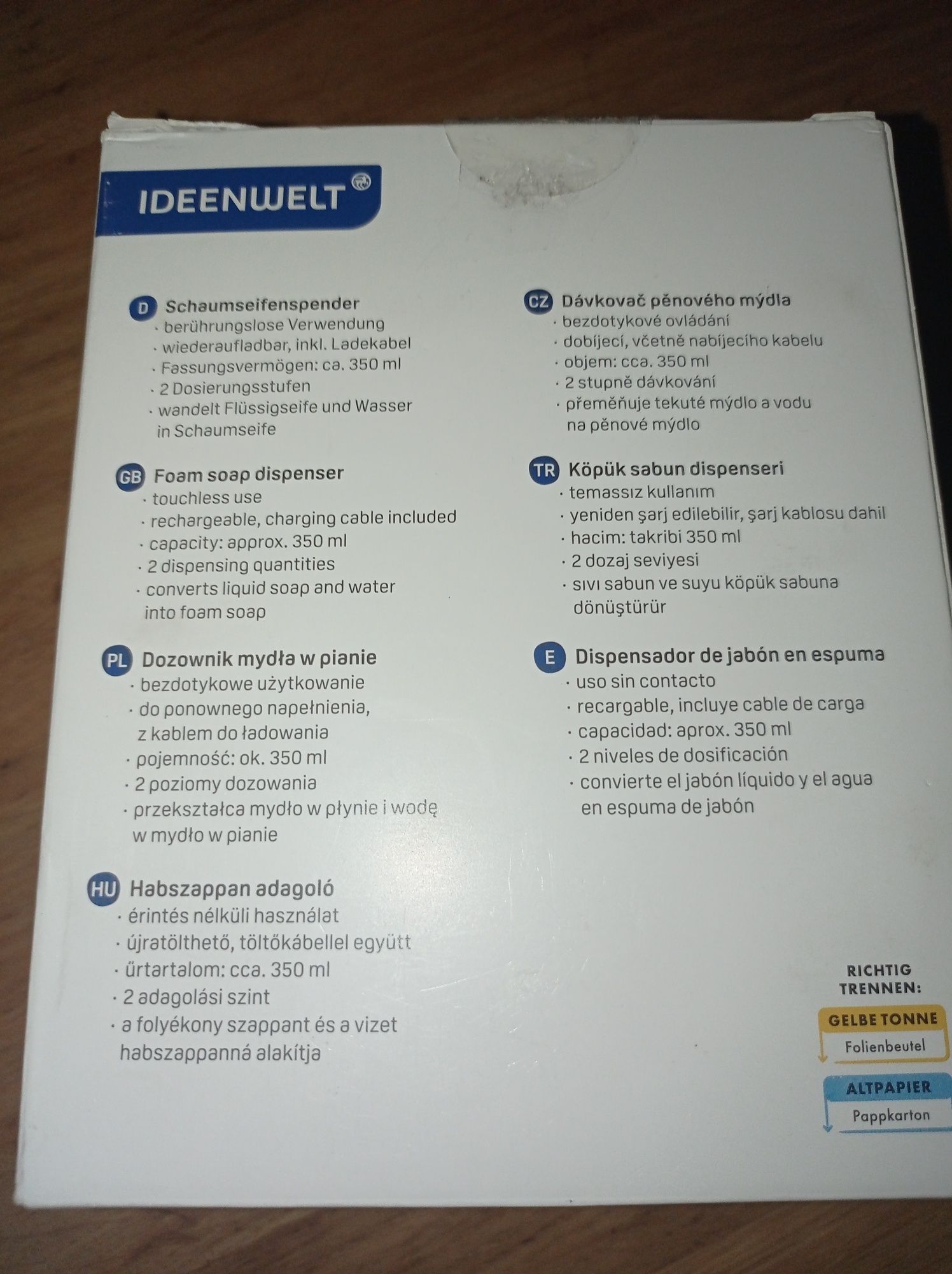 Dozownik mydła w pianie bez przewodowy bezdotykowy
