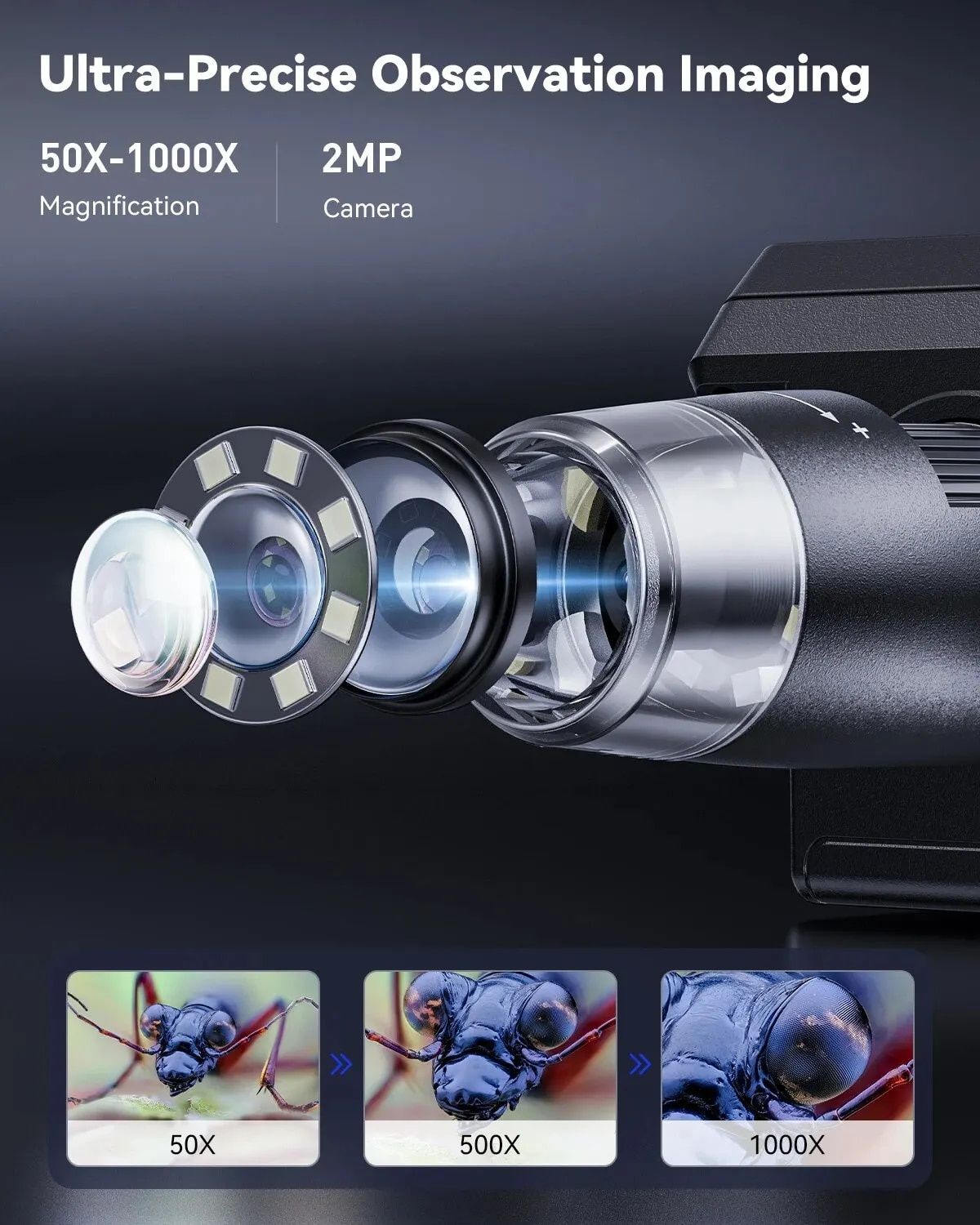 Цифровой микроскоп с LCD экраном inskam-307 B ,с 50-1000-кратным увели