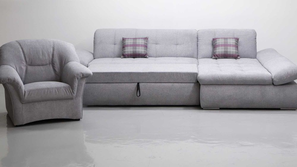 TLE Narożnik funkcja spania FOTEL popielaty rozkładana kanapa rogówkA