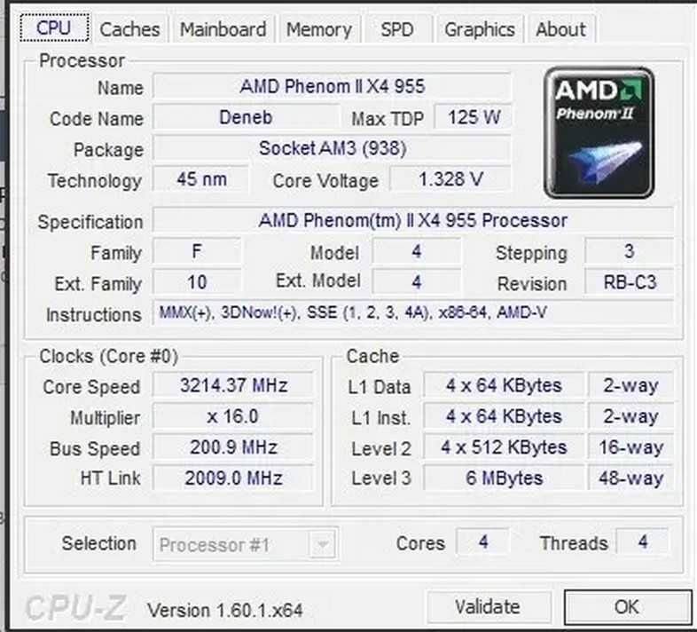AMD Phenom II X4 955 Black Edition 3.2GHz/6MB/2000MHz sAM3tray95.125Вт