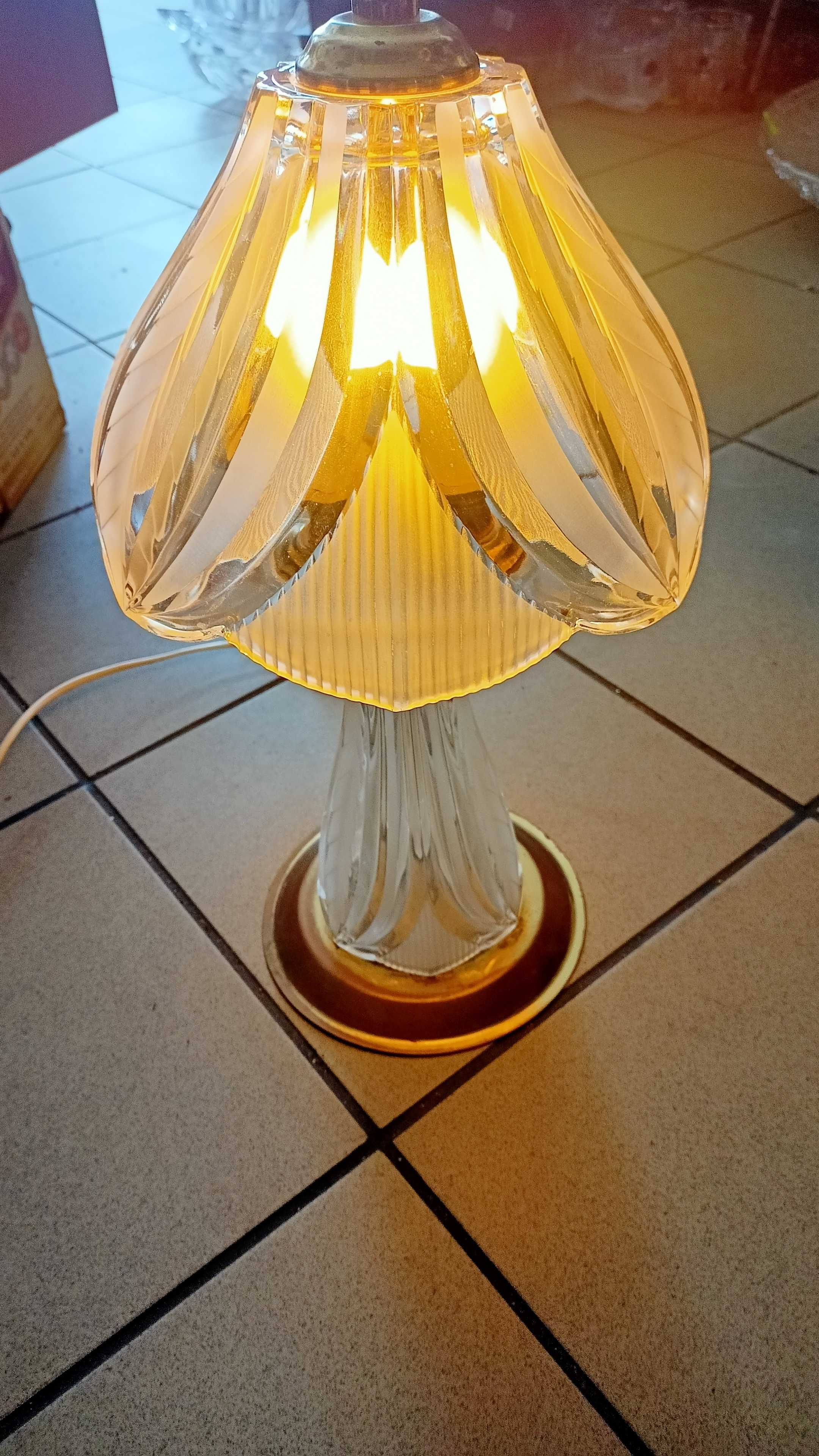 Lampa stołowa noga klosz kryształowe matowione szlifowane Włochy l. 70