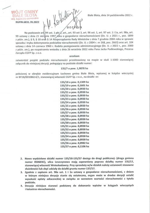 Sprzedaż dz. nr 135/37 obręb Łochowo