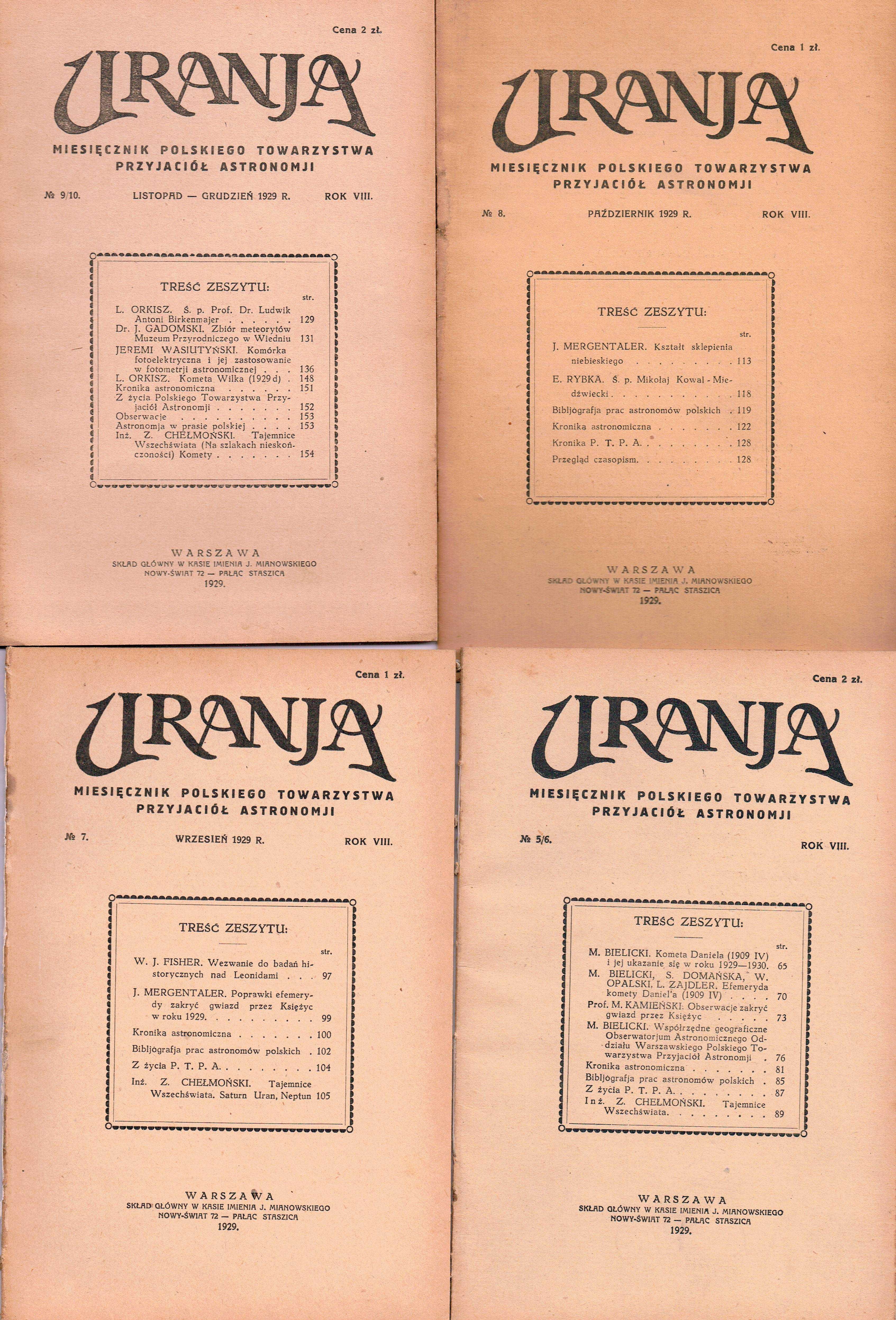 Najstarsze numery URANIA 1922  do 1930 r.