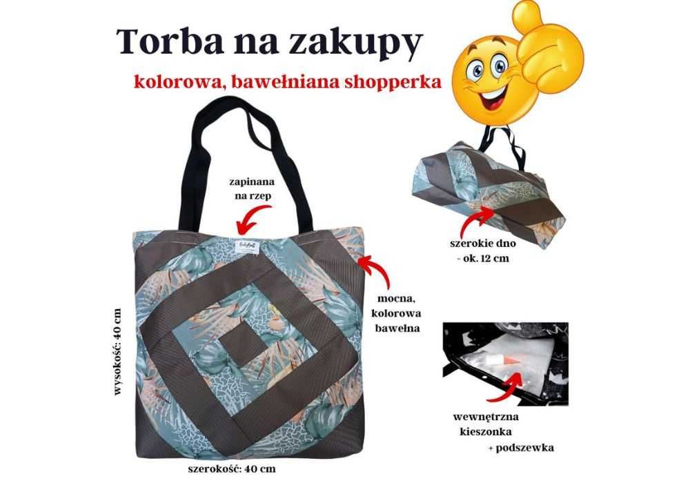 Torba na zakupy do pracy kolorowa siatka bawełniana shopperka