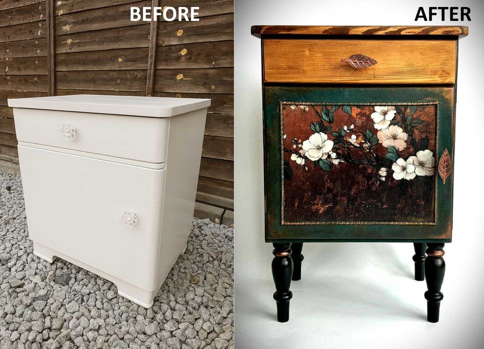 Szafka drewniana PRL po renowacji nakastlik unikat, ręczna praca