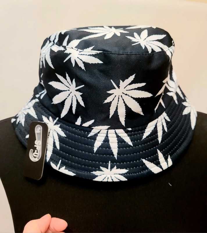 Śliczny kapelusz czarno biały liście NOWY rozmiar uniwersalny
