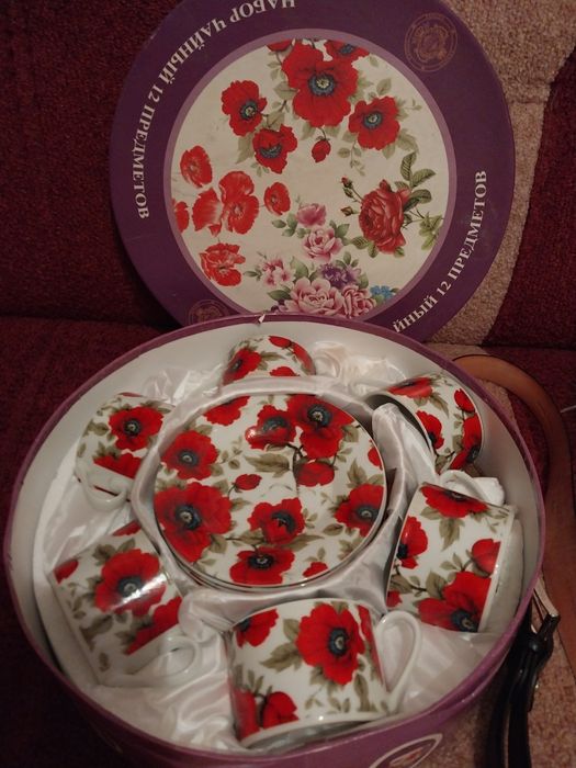 Набор чайний 12 предметов "Маки" Пашотниці орегінальні.