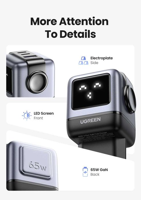 Ugreen Gan 65w Nexode Робот(є 1шт)+ подарунок УКР доставка безкоштовно