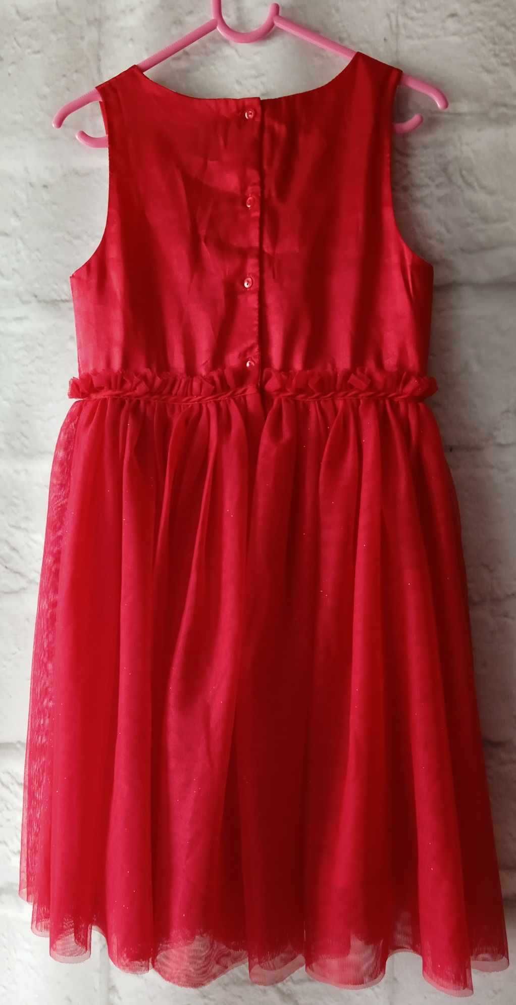 Czerwona elegancka sukienka H&M 8-9 lat 134cm