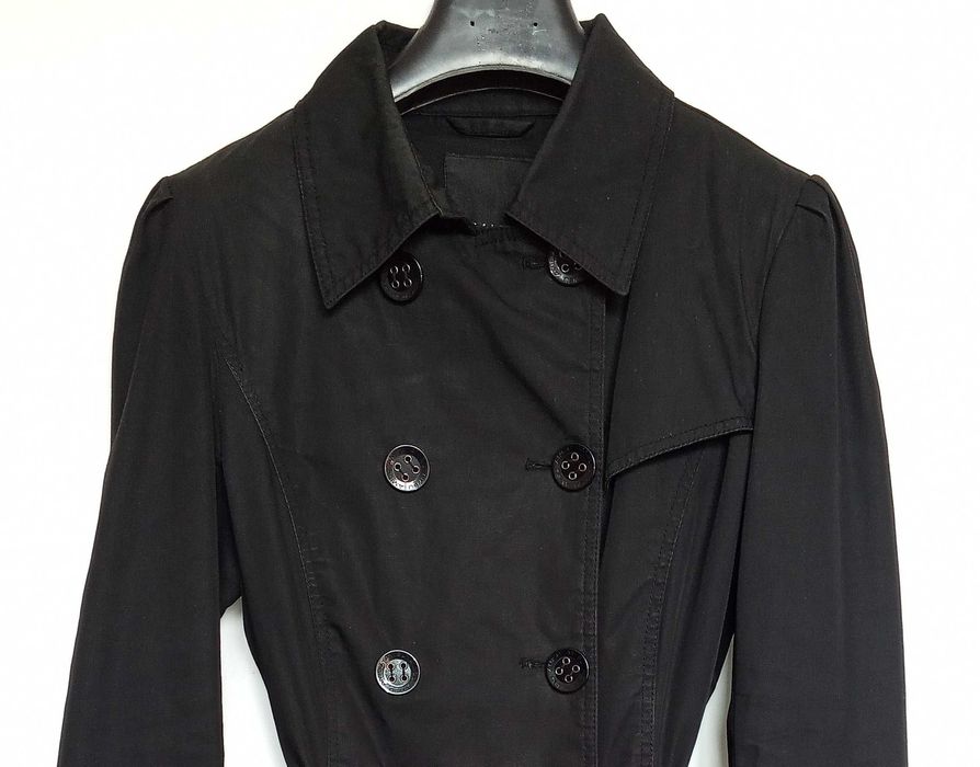 Długi czarny trencz płaszcz przejściowy Amisu 38 M jesień wiosna