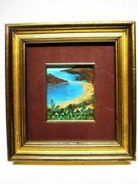 quadro emoldurado com paisagem marítima em óleo sobre tela - assinado