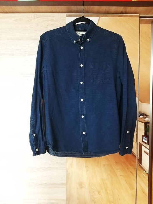 Granatowa koszula H&M vintage retro kropki S 36 casual basic biała hit