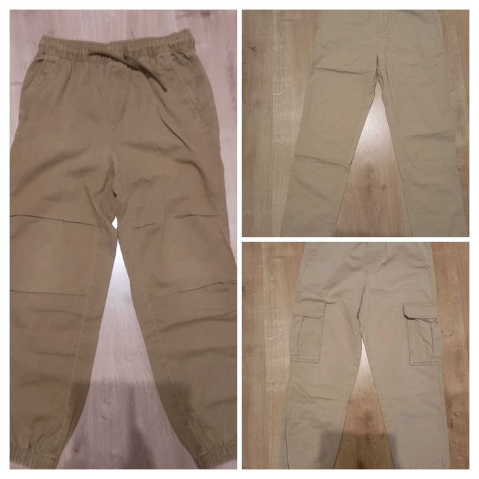 140 HM prawie nowy zestaw spodni beżowo brązowych chłopięcych