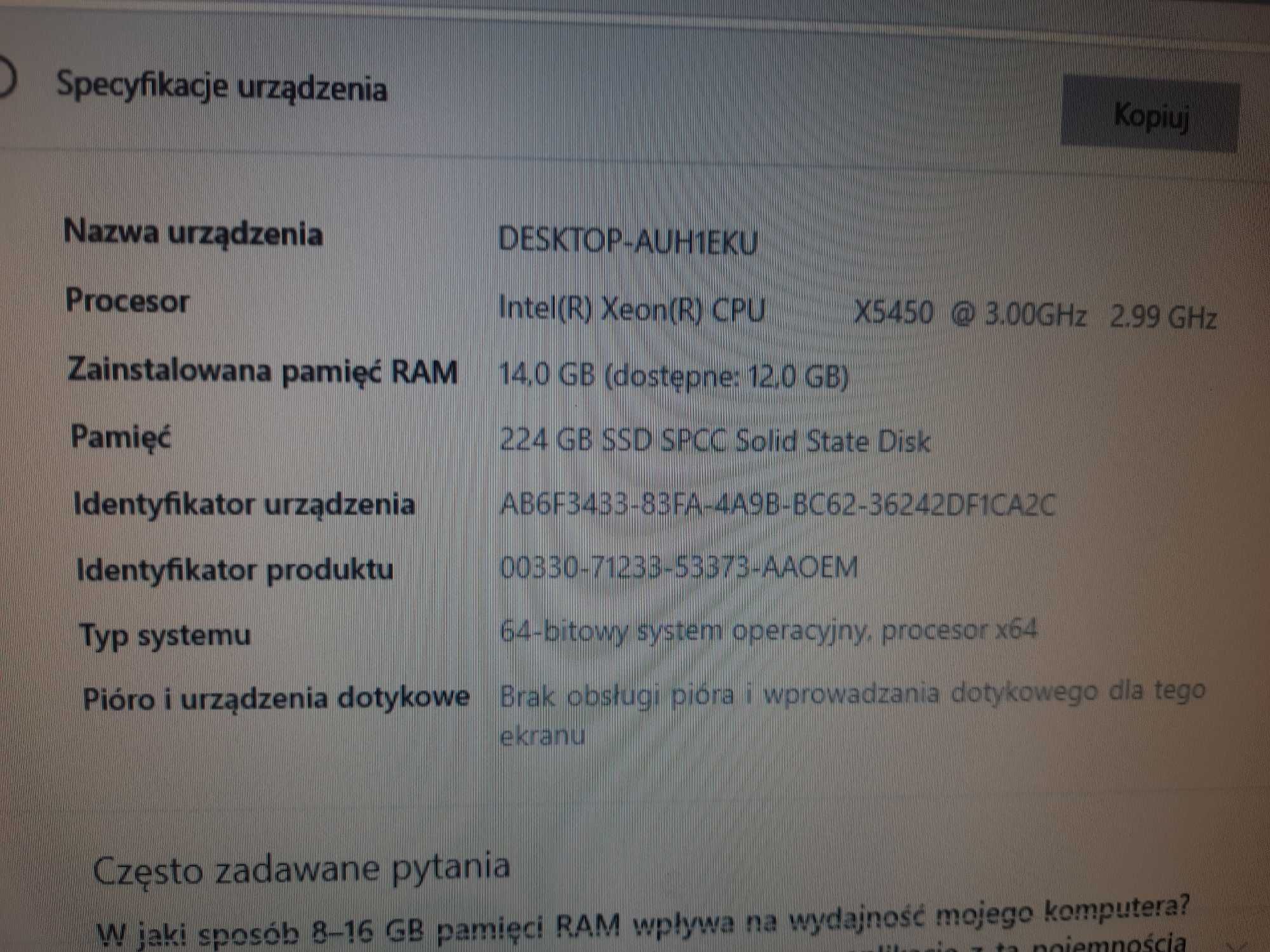 Komputer stacjonarny Dell Intel Xeon 3GHz 12 GB Ram 64Bit karta Nvidia