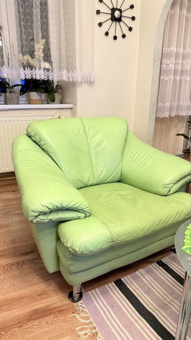 Zestaw wypoczynkowy skóra funkcja spania - bardzo dobry stan !