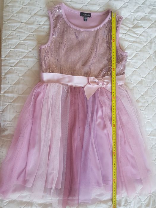 Śliczna różowa sukienka dziewczęca ombre z cekinami r. 122