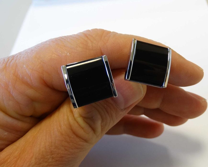 Nowe spinki do mankietów do koszuli czarne srebrne klasyczne elegancki