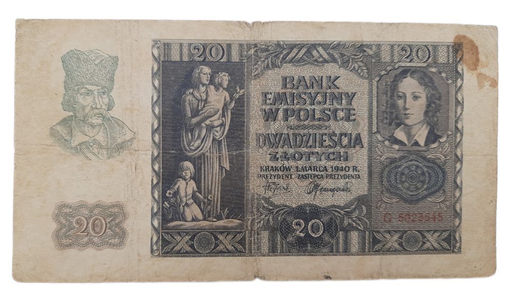 Stary Banknot kolekcjonerski Polska 20 zł 1940