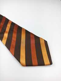 Les Copains jedwabny krawat w paski brązowy cop5