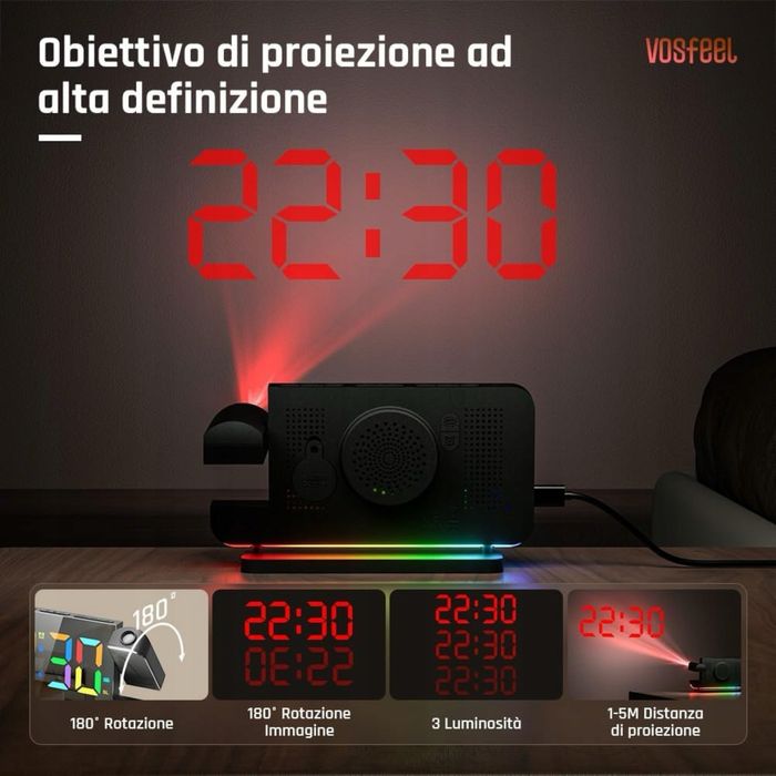 Cyfrowy budzik przyłóżkowy z rzutnikiem