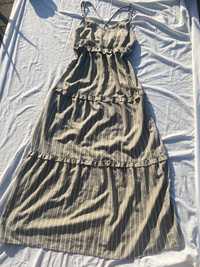 Długa beżowa sukienka w paski L 40 sinsay na ramiączka