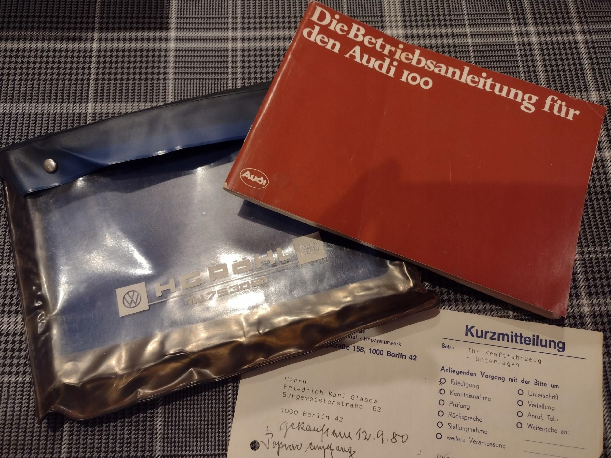 Audi 100 C2 Instrukcja Książka 1979 Etui rachunek