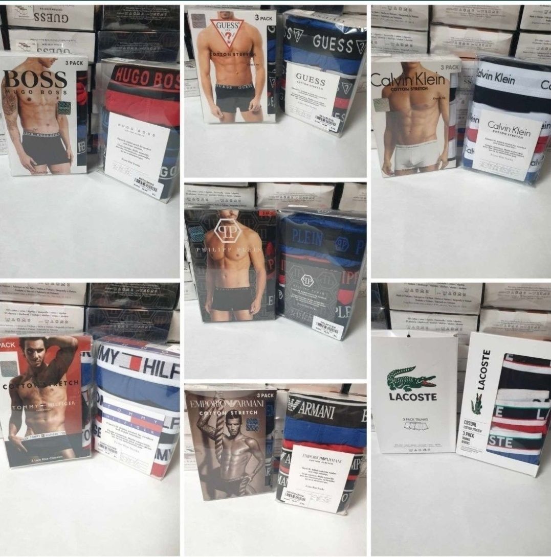 Nowe Bokserki Męskie 3pak Tommy CK Armani Lacoste Gucci Hugo Boss