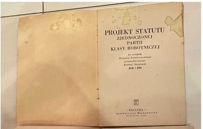 Projekt Statutu Zjednoczonej Partii Klasy Robotniczej wyd. z 1948 roku