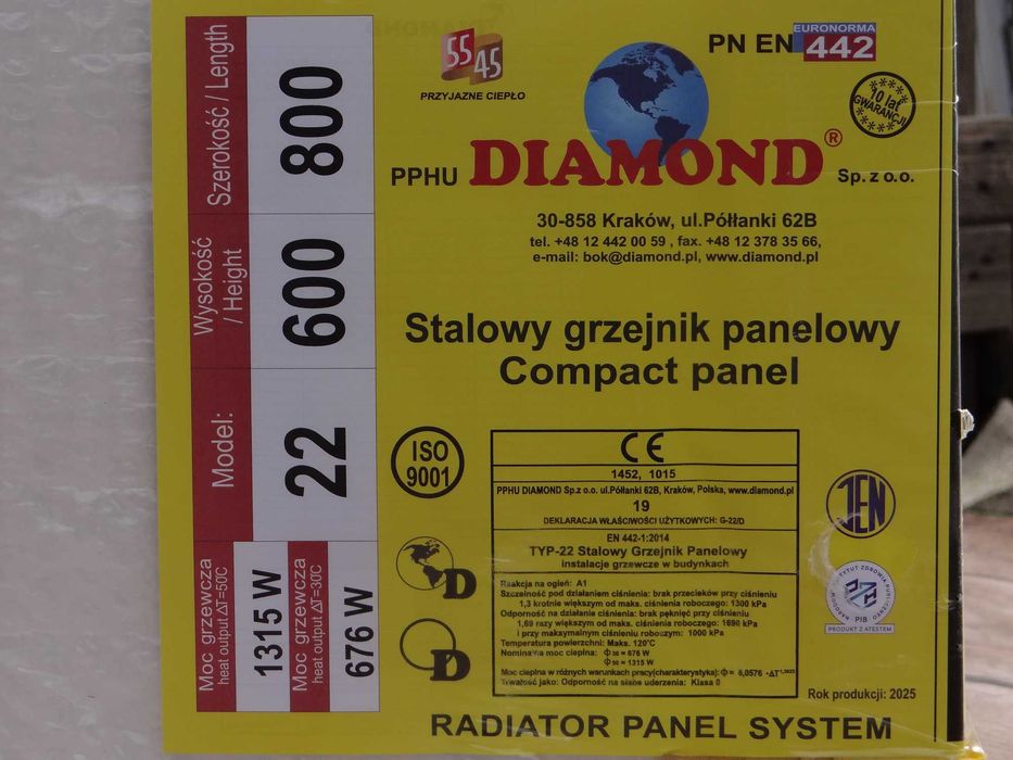 Nowy Grzejnik C22 600x800 PROMOCJA Zasilanie Boczne Diamond Szadek