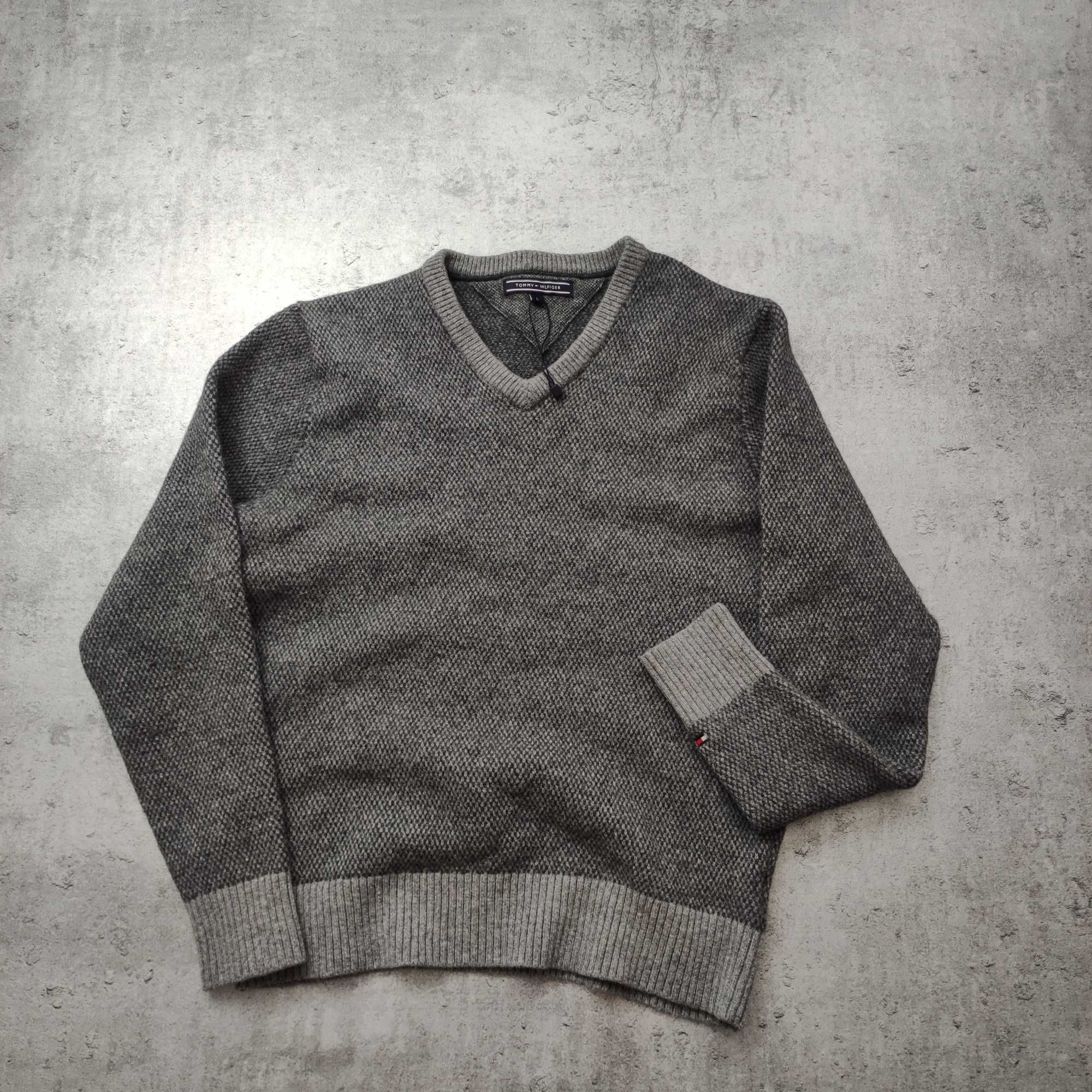 DAMSKI Sweter PREMIUM Szary Wełna Elegancki Tommy Hilfiger Kołnierzyk