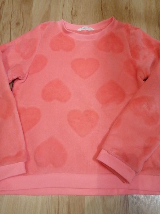 Bluza dziewczęca H&M r. 134/140 ciepły welur na misiu w serca