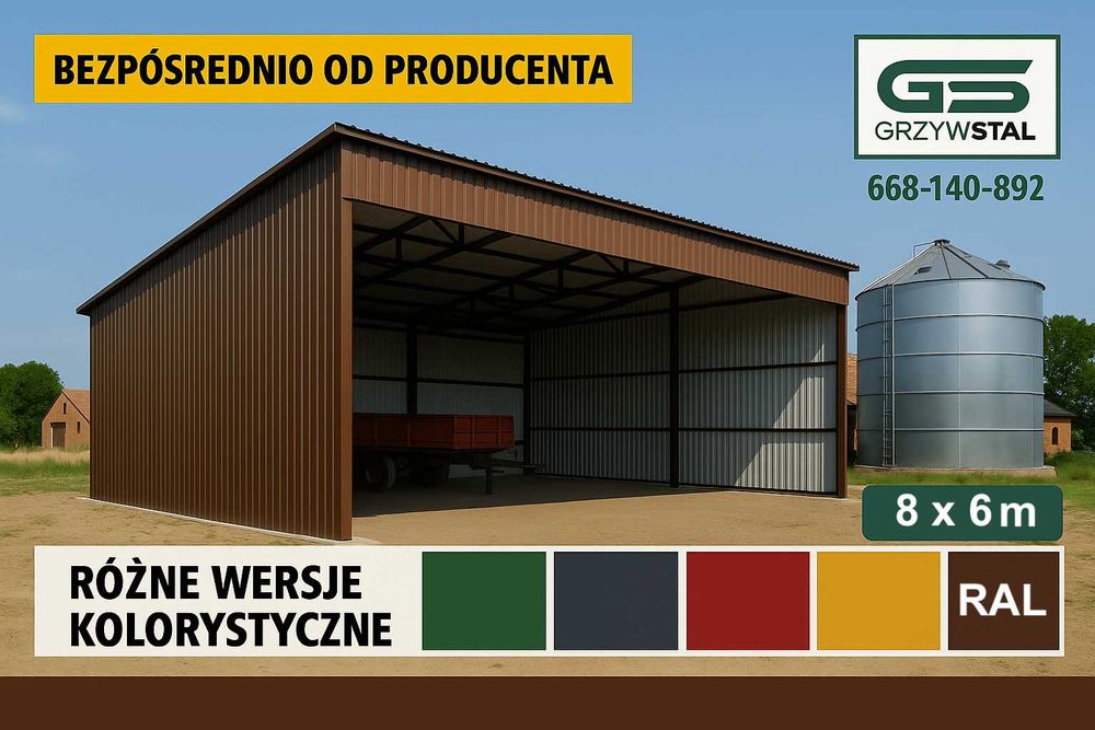 Garaż Blaszany Otwarty /Wiata OTWARTA /Zadaszenie/Magazyn - GRZYWSTAL
