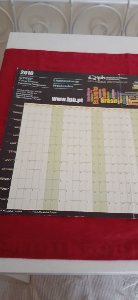 Calendário  de 2016
