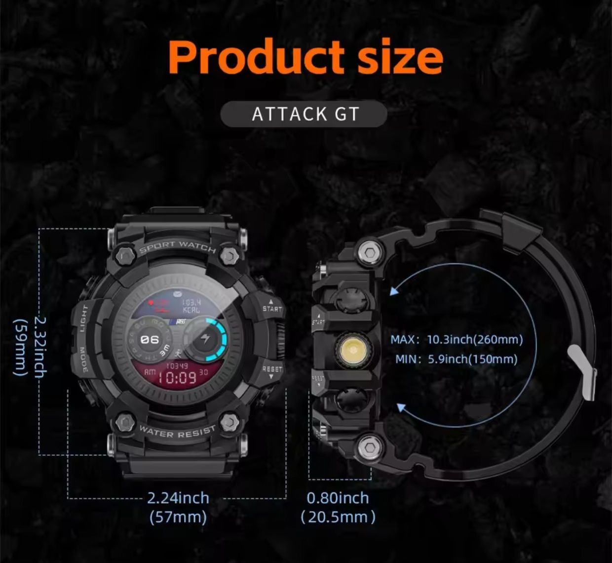 Тактические смарт часы ATTACK GT с фонариком + Compass + стекло.