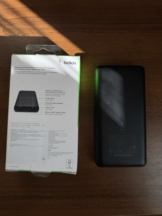 Belkin Power Bank 20000mAh, 15W, Dual USB-A, USB-C, Black (BPB012BTBK)