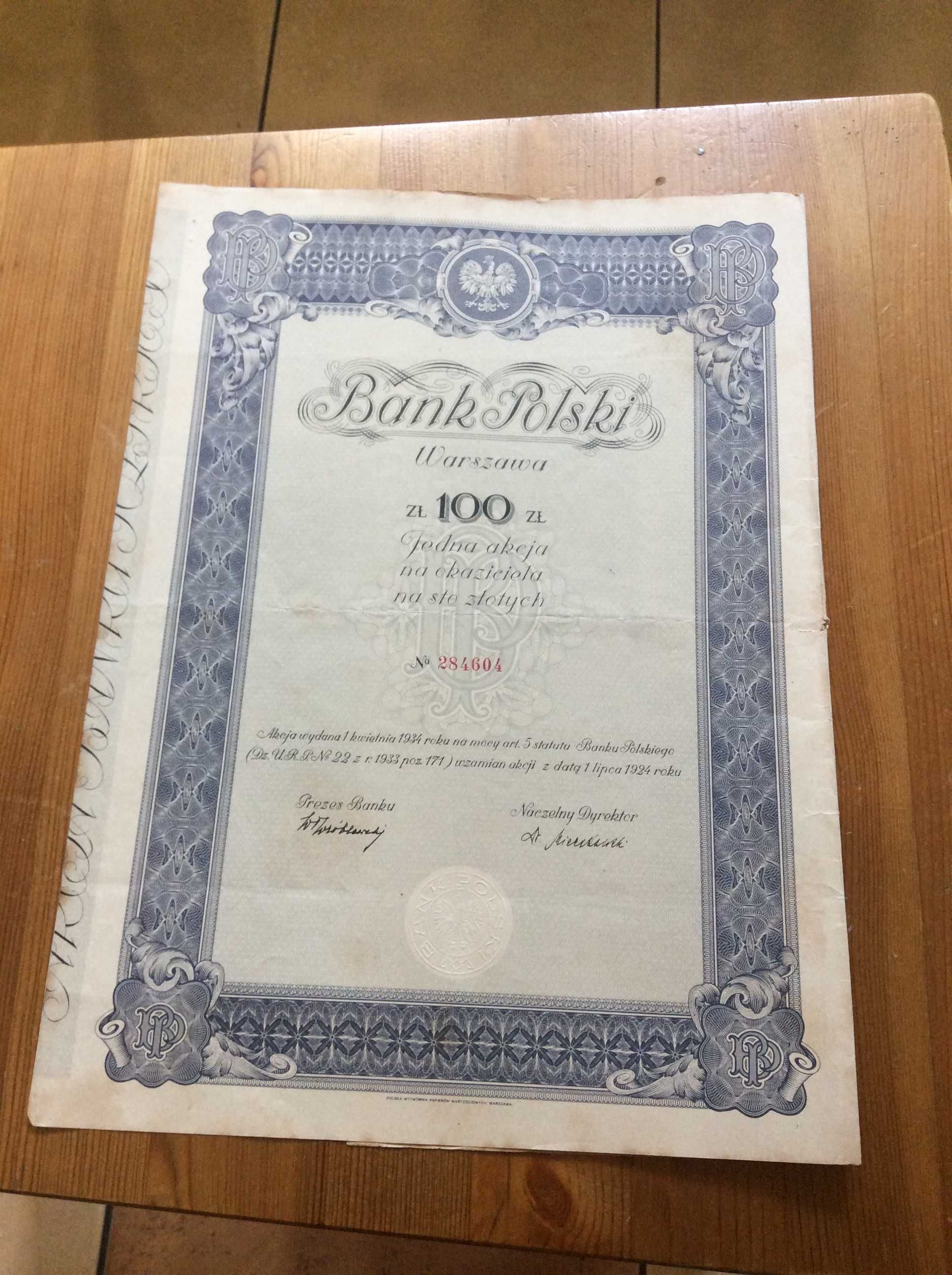 Sprzedam Bank Polski Warszawa 100zł akcja