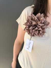 Трендова брошка квітка Жоржина беж 14-15см шовк Армані ручної роботи